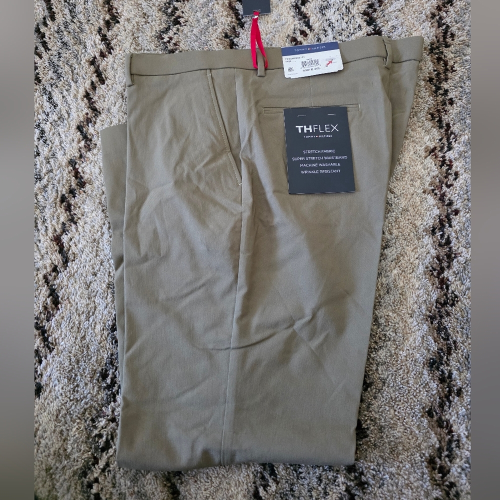 Tommy Hilfiger Mens ThFlex Dress Pants 36x32 Stretch Sage New $95 MRSP - Picture 2 of 7